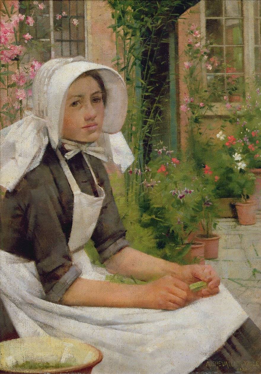 Mädchen beim Erbsenschälen von Albert Chevallier Tayler