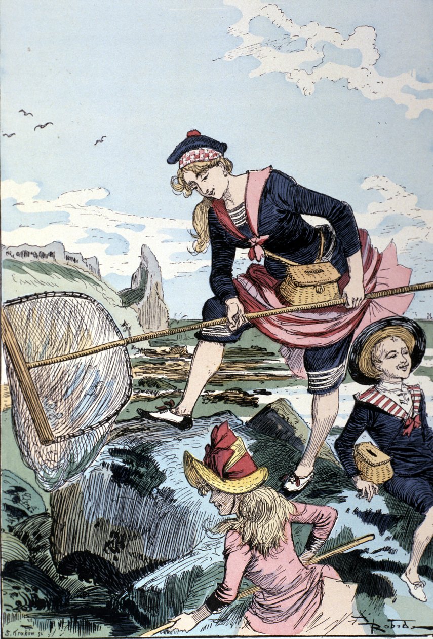 Fischen nach Flusskrebsen am Meer von Albert Robida