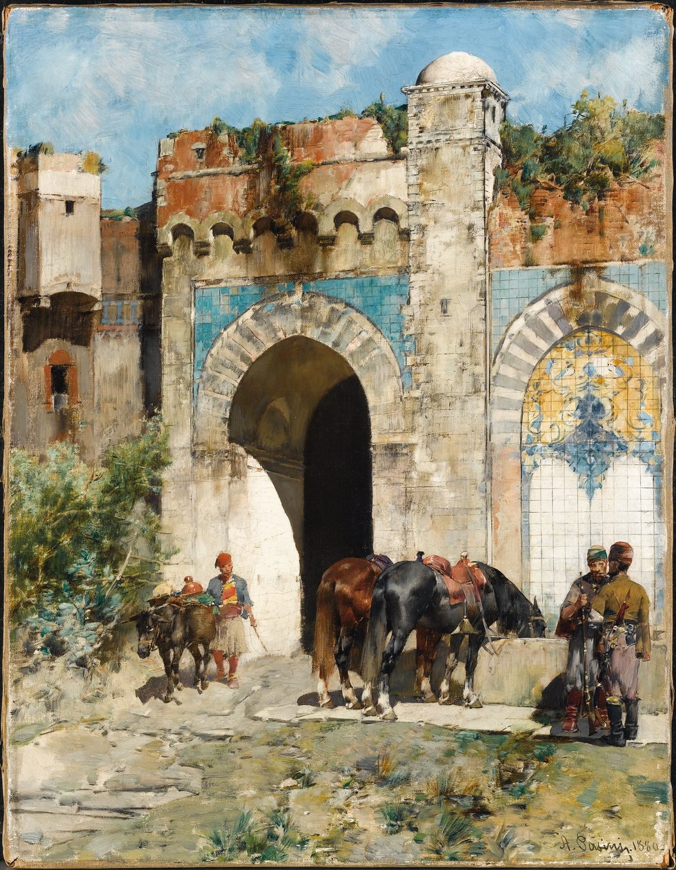 Die Pferde tränken, 1880 von Alberto Pasini