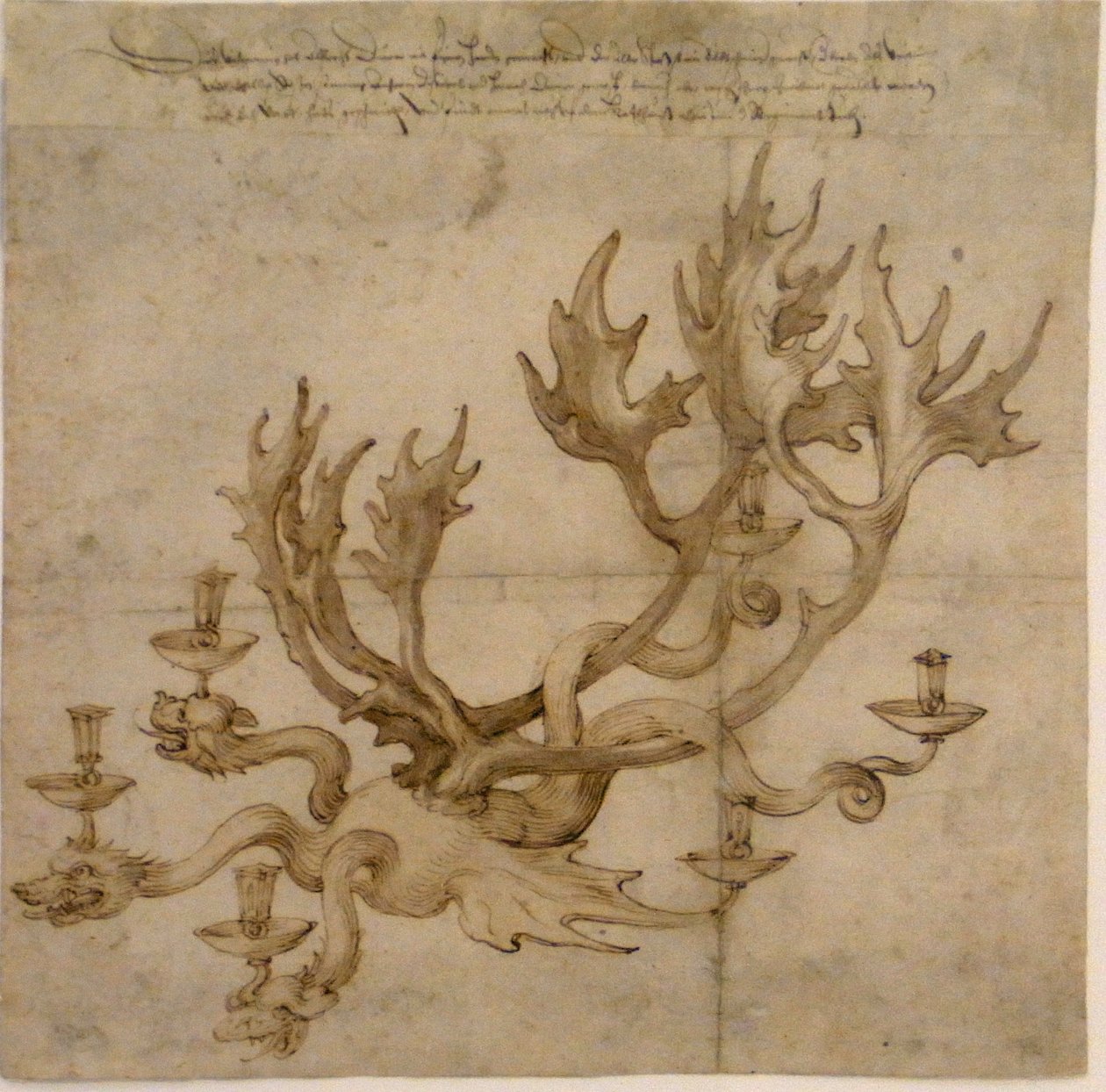 Entwurf für einen Drachenleuchter mit Rentiergeweih von Albrecht Dürer