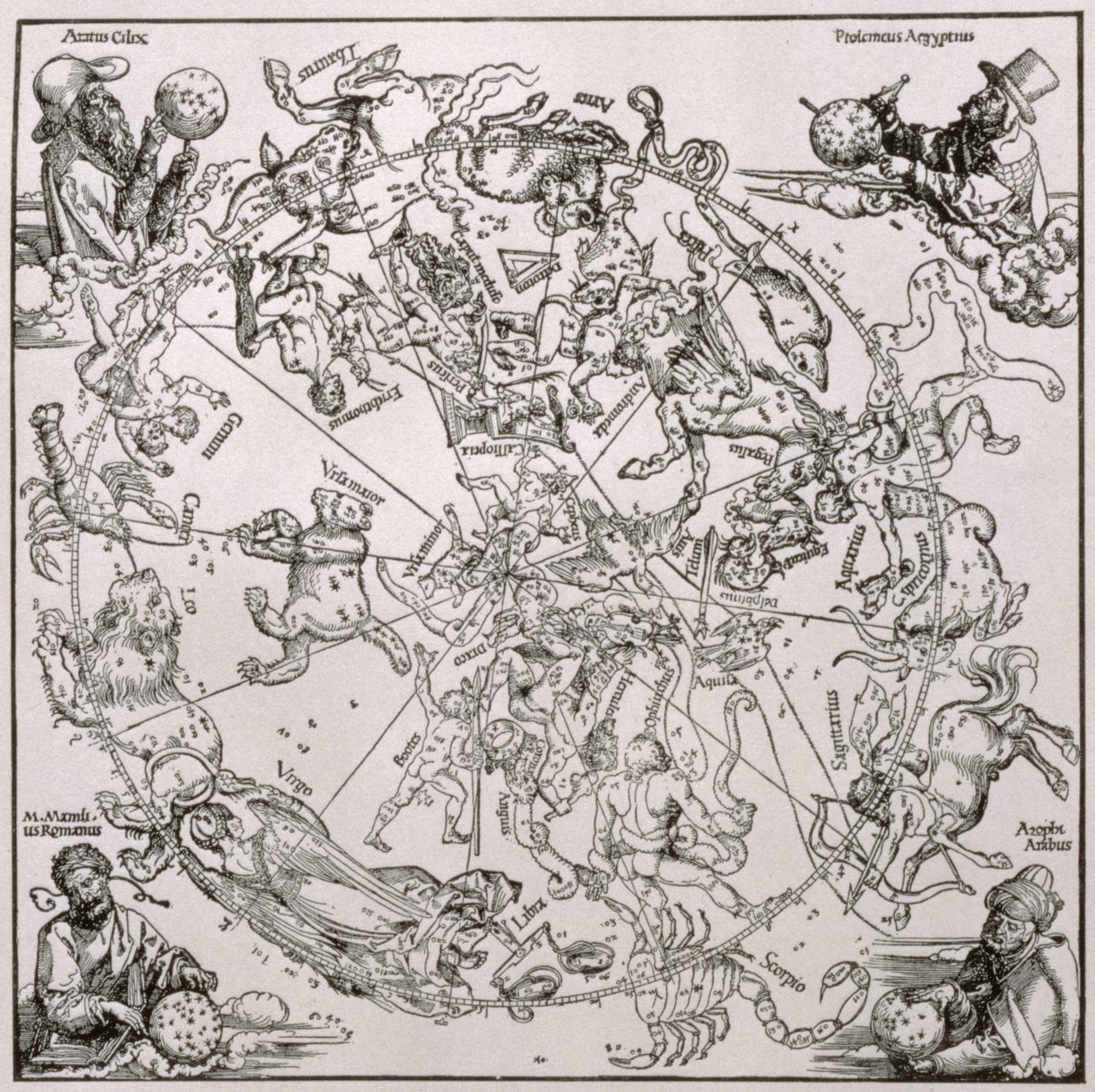 Karte des nördlichen Himmels mit Darstellungen der Sternbilder, um 1515 von Albrecht Dürer