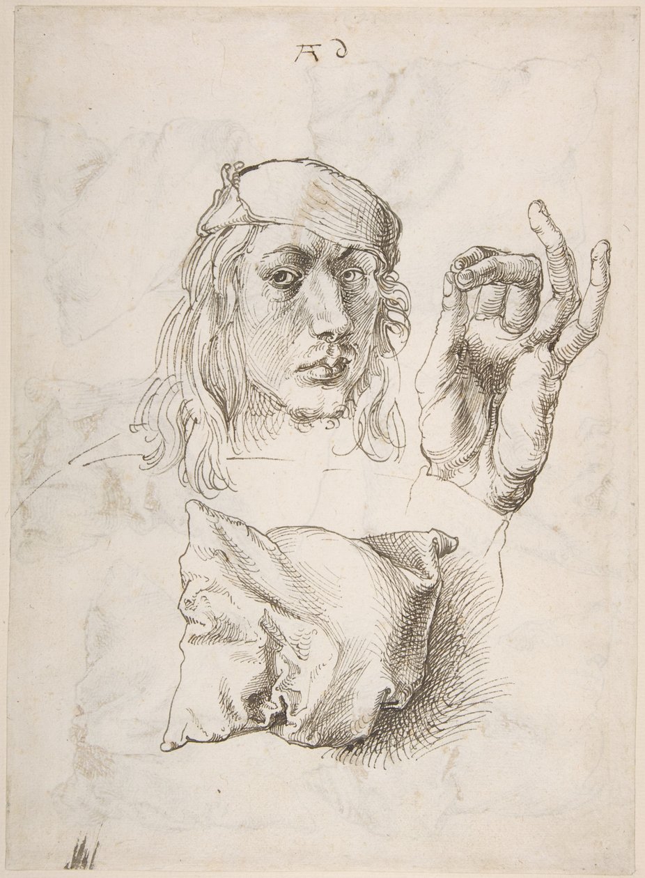 Selbstporträt, Studie einer Hand und eines Kissens von Albrecht Dürer