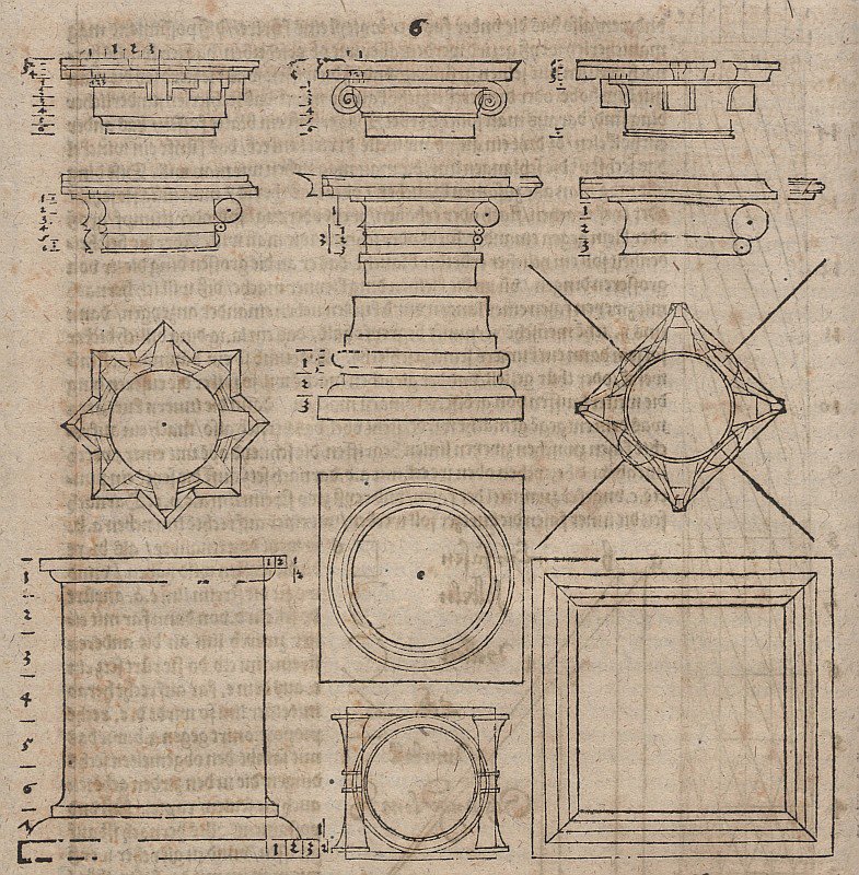Verschiedene Säulenbasen und -kapitelle von Albrecht Dürer