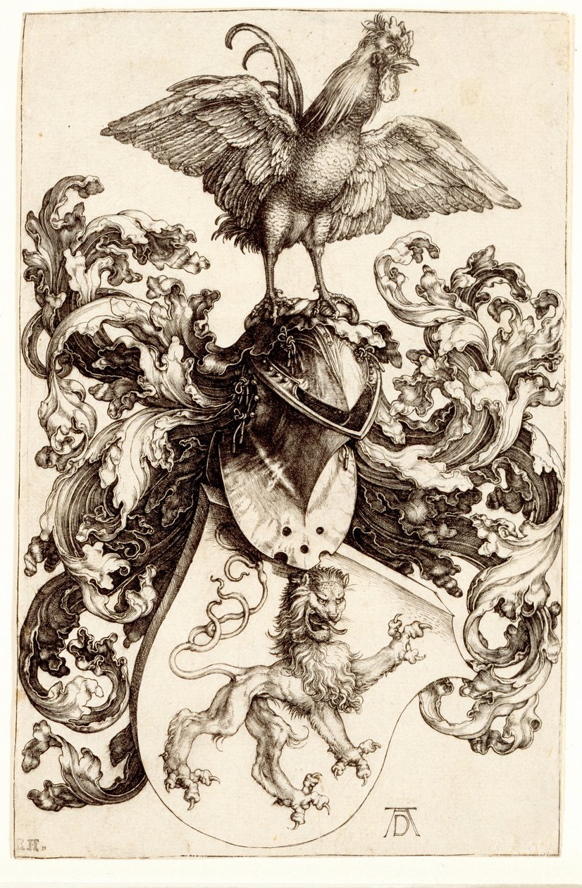 Wappen mit einem Löwen und einem Hahn von Albrecht Dürer