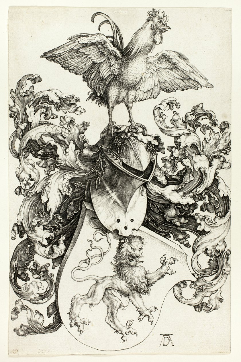 Wappen mit Löwe und Hahn von Albrecht Dürer