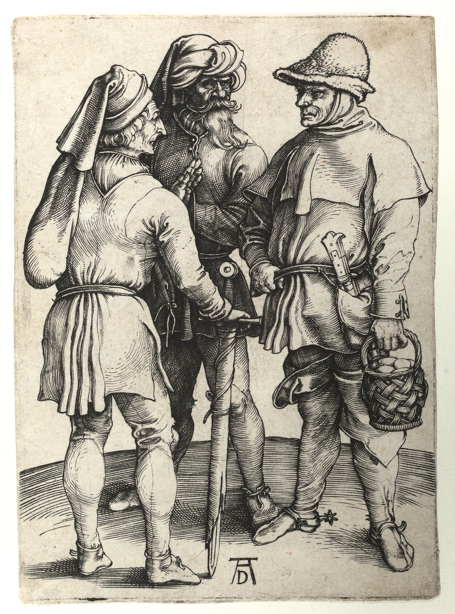 Drei Dorfbewohner im Gespräch, um 1497 von Albrecht Dürer