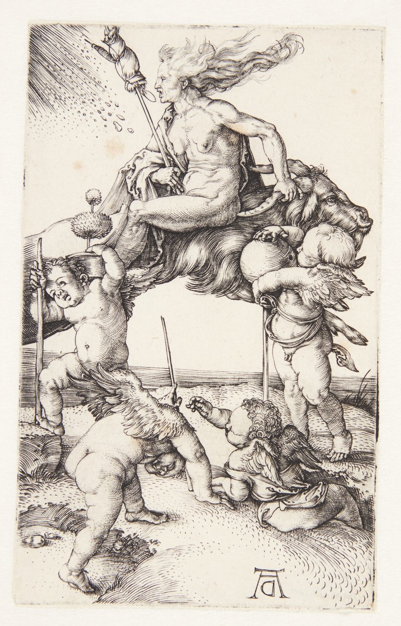 Hexe, die rückwärts auf einer Ziege reitet von Albrecht Dürer