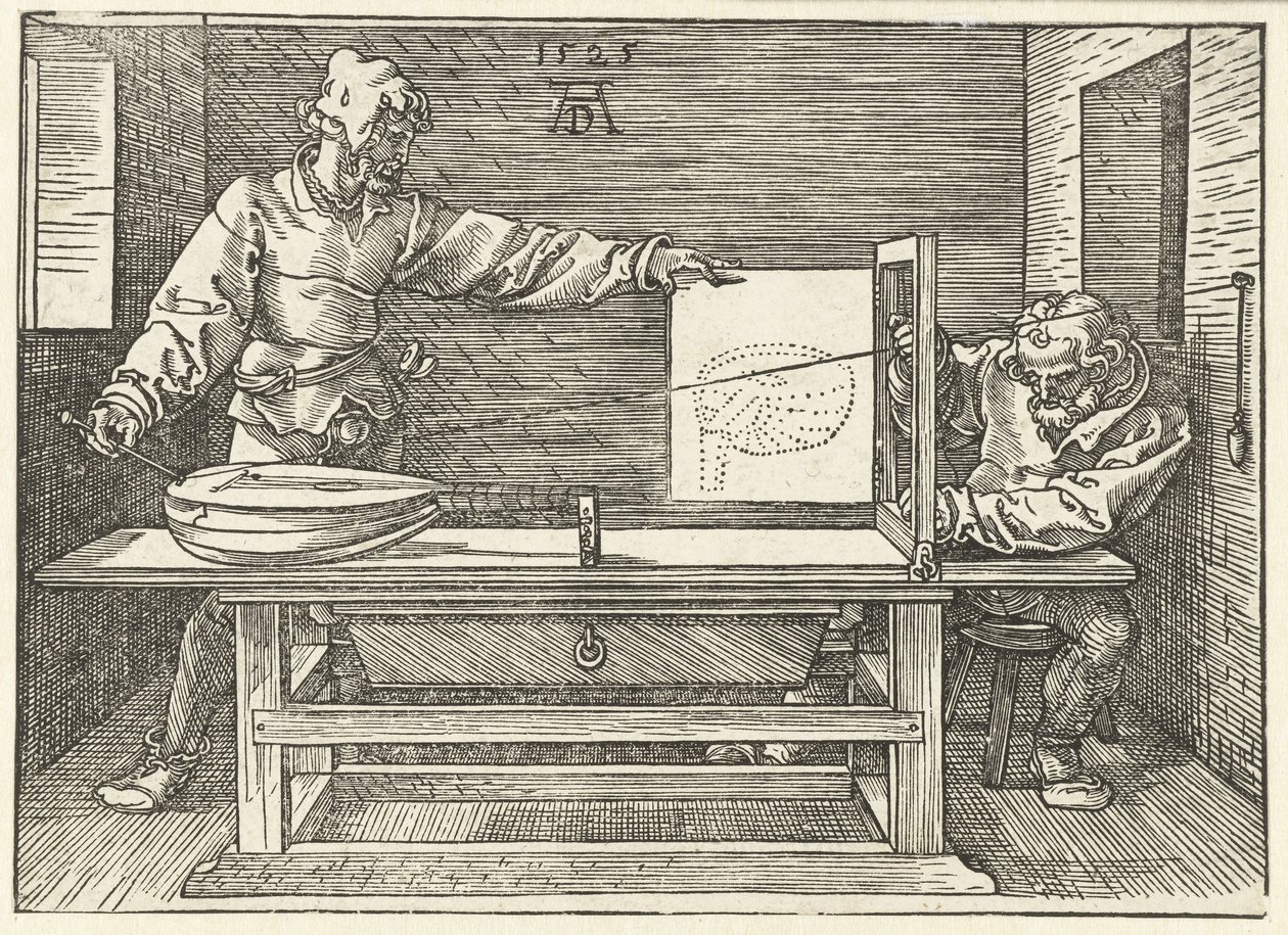 Künstler zeichnet eine Laute von Albrecht Dürer or Duerer