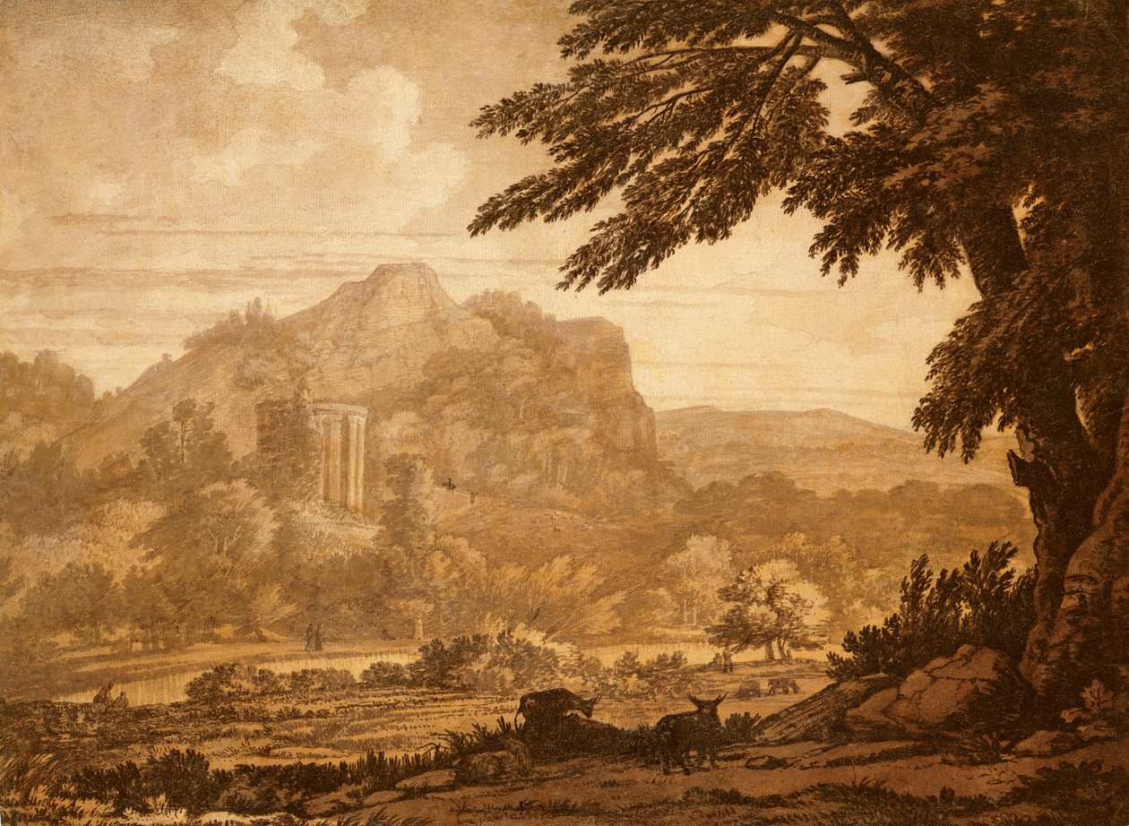 Landschaft mit einem Tempel von Alexander Cozens