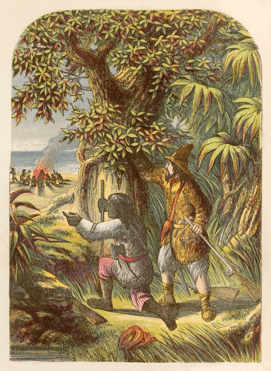 Robinson Crusoe und Freitag greifen die Wilden an von Alexander Francis Lydon