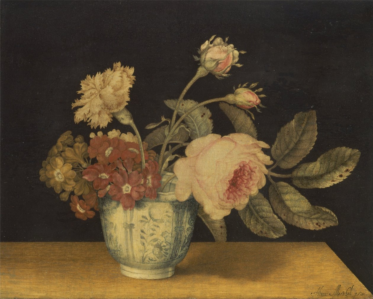 Blumen in einer Delfter Vase von Alexander Marshal