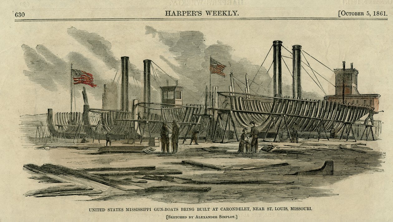 Vereinigte Staaten Mississippi Kanonenboote im Bau bei Carondelet, in der Nähe von St. Louis, Missouri von Alexander Simplot
