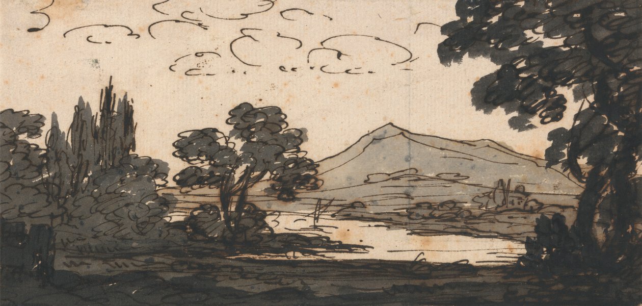 Landschaft mit Berg und See von Alexander Cozens