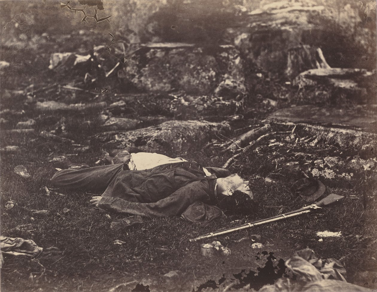 Der letzte Schlaf eines Scharfschützen, Gettysburg, Pennsylvania von Alexander Gardner