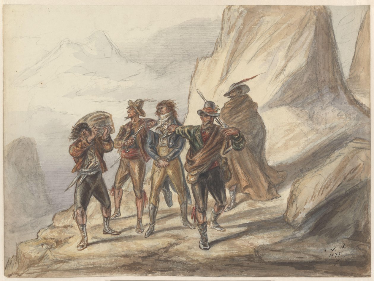 Überfall in einer Berglandschaft von Alexander Ver Huell