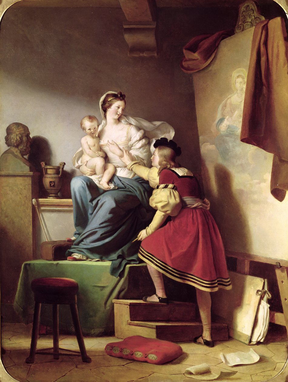 Raphael richtet die Pose seines Modells für sein Gemälde der Jungfrau und des Kindes aus von Alexandre Evariste Fragonard
