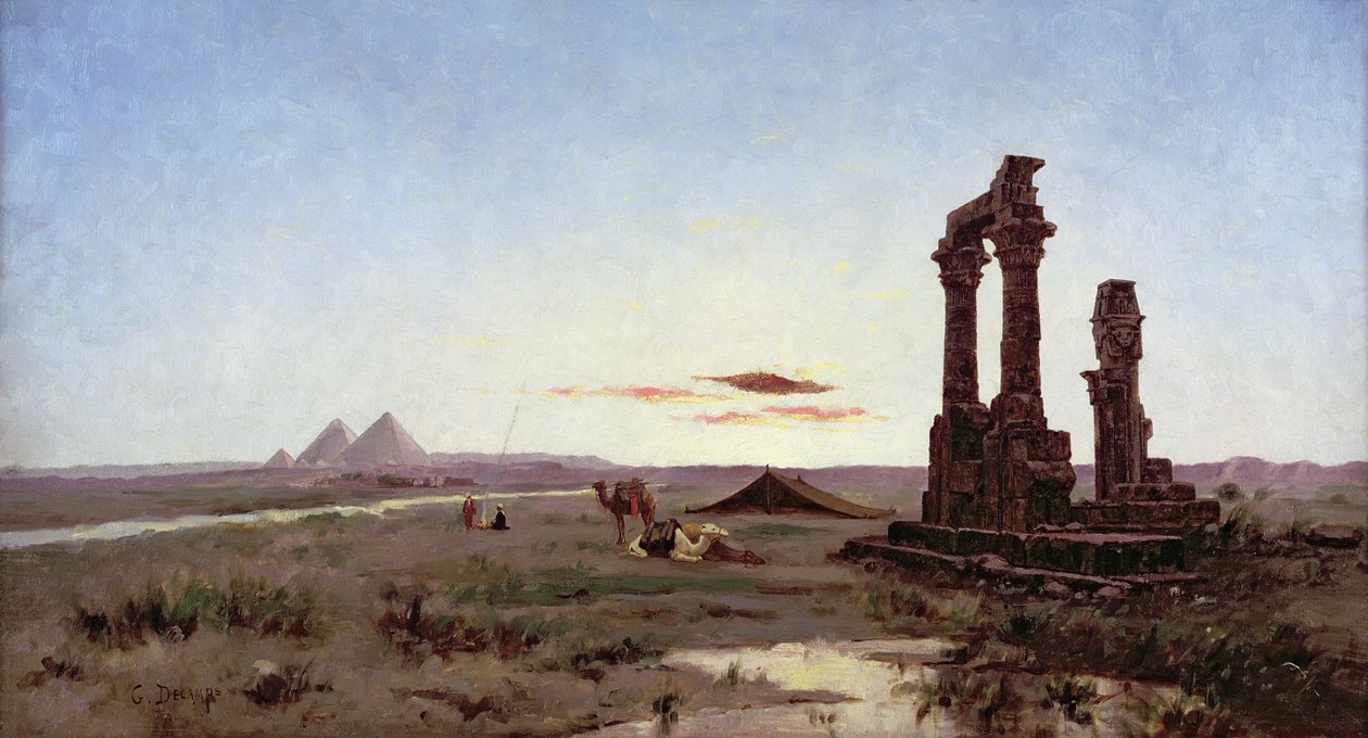 Ein Beduinenlager bei einem zerstörten Tempel von Alexandre Gabriel Decamps