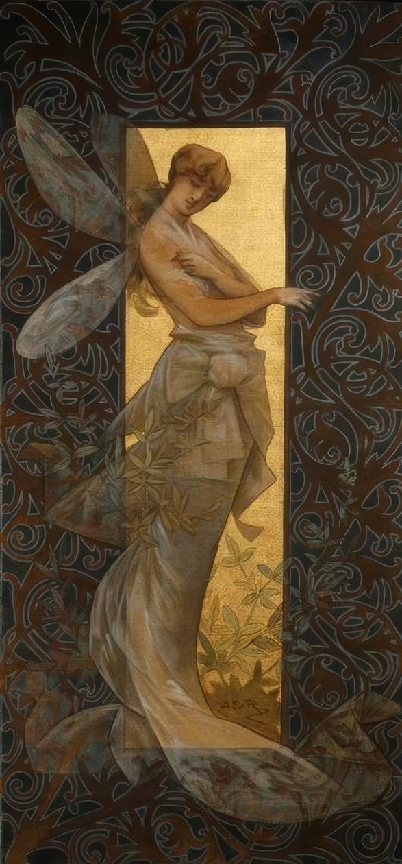 Komposition mit geflügelter Nymphe bei Sonnenaufgang von Alexandre de Riquer