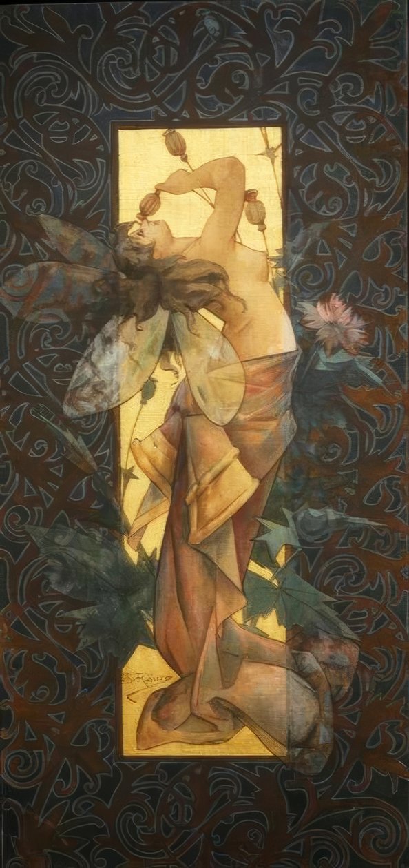 Komposition mit geflügelter Nymphe bei Sonnenaufgang von Alexandre de Riquer
