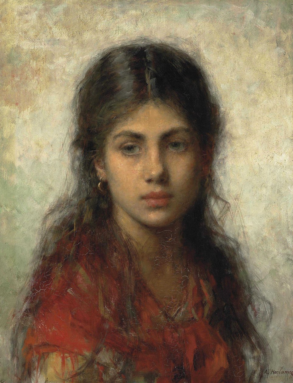 Mädchen mit einem roten Schal von Alexei Harlamov