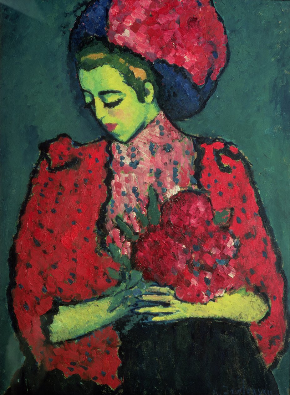 Junges Mädchen mit Pfingstrosen, 1909 von Alexej von Jawlensky