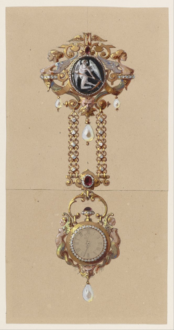 Entwurf für eine Chatelaine mit Uhr von Alexis Falize
