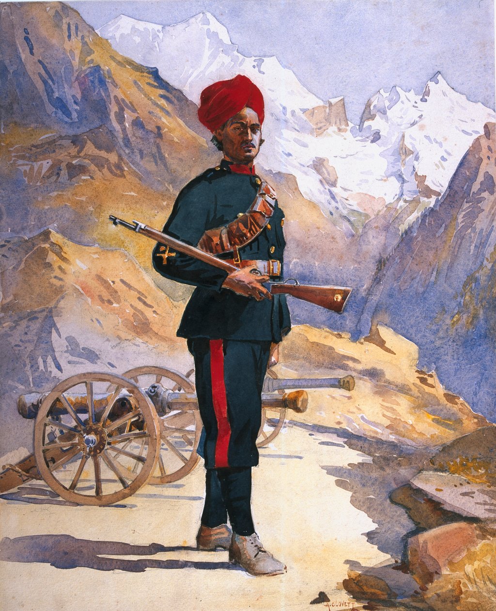 Kanoniere der Gebirgsbatterie, Punjabi Musalman, Illustration für 