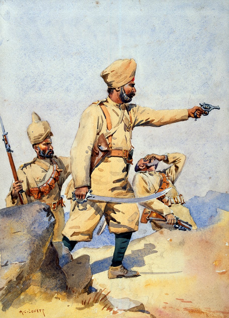 Soldaten der 24. Punjabis Malikdin Khel (Afridi) und Subadar, Jay Sikh, Illustration für 