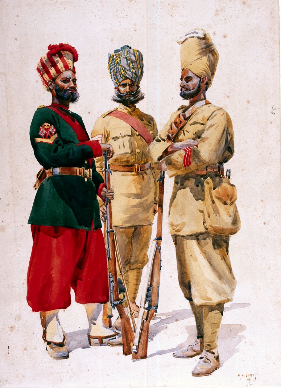 Soldaten des 43. Erinpura-Regiments, der 44. Merwara-Infanterie und der 108. Infanterie, Illustration für 