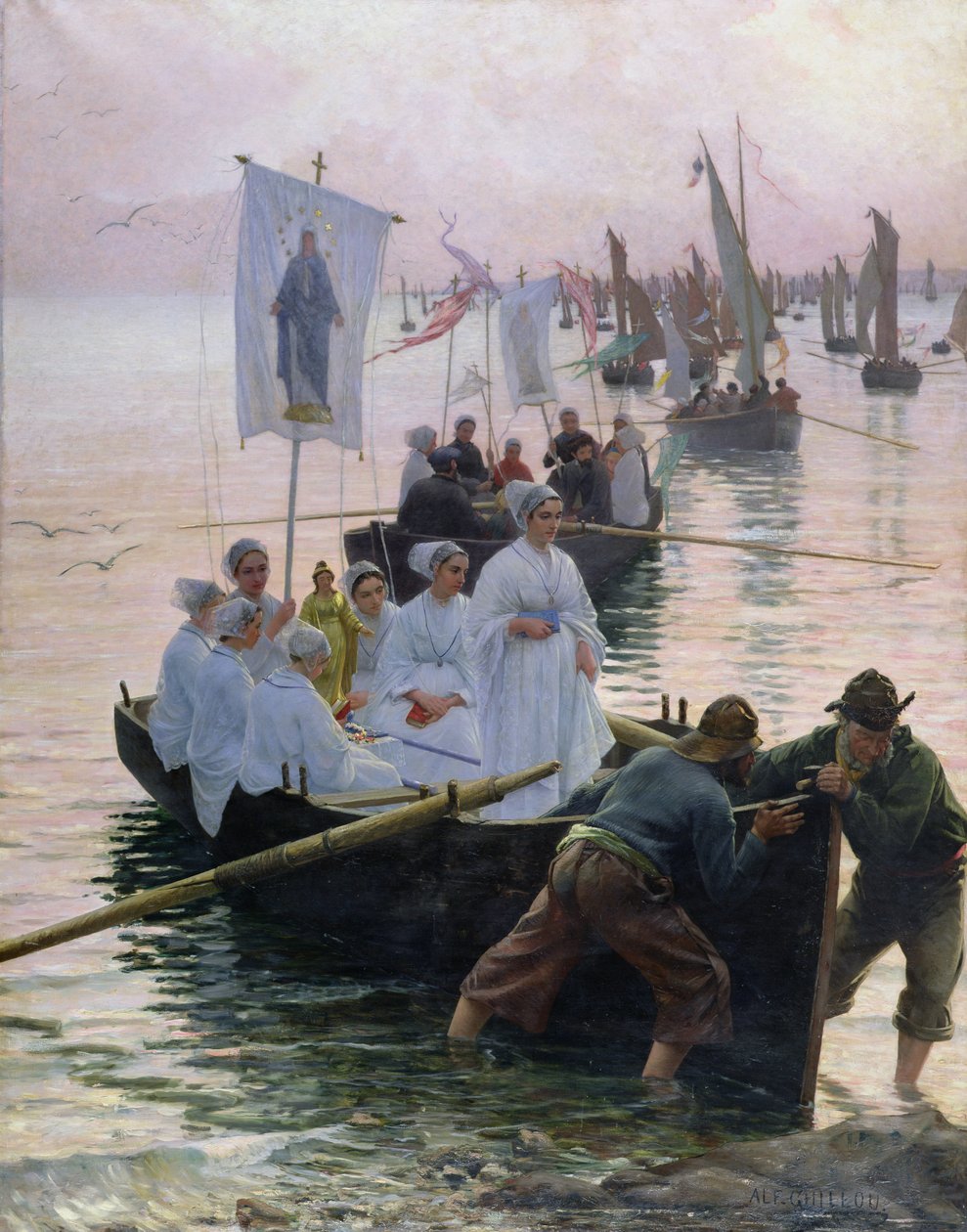 Die Ankunft der Prozession von St. Anne von Fouesnant nach Concarneau, 1887 von Alfred Guillou