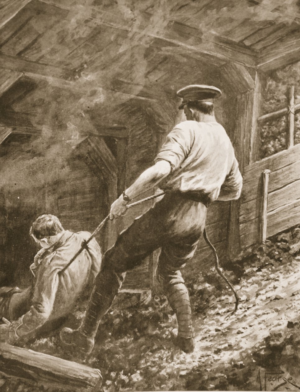 Lance-Corporal Clapson zieht einen Offizier, der vergast wurde, aus einer Mine von Alfred Pearse