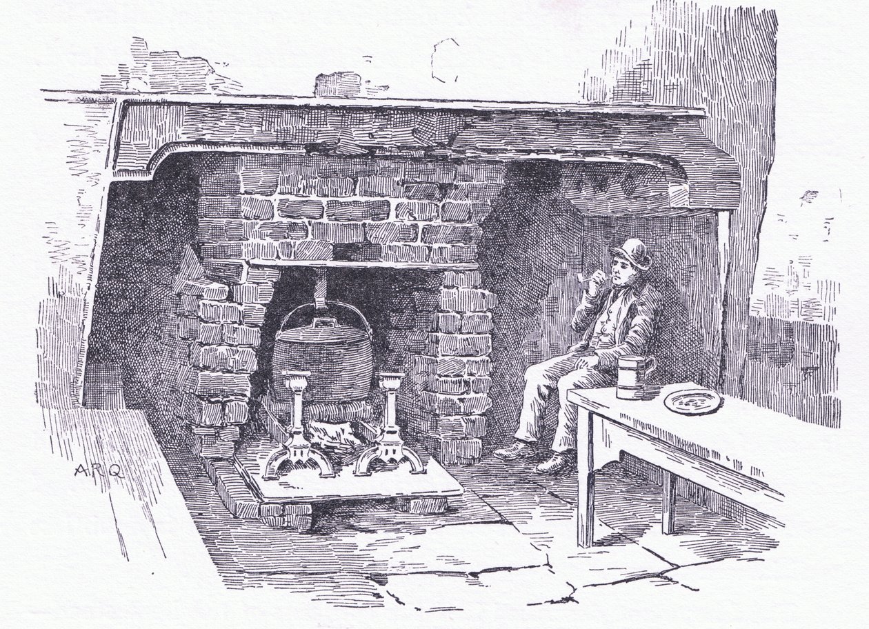 Kamin in einem Gasthaus in Surrey, aus The Cottages and the Village Life of Rural England, veröffentlicht von Dent & Sons Limited, 1912 von Alfred Robert Quinton