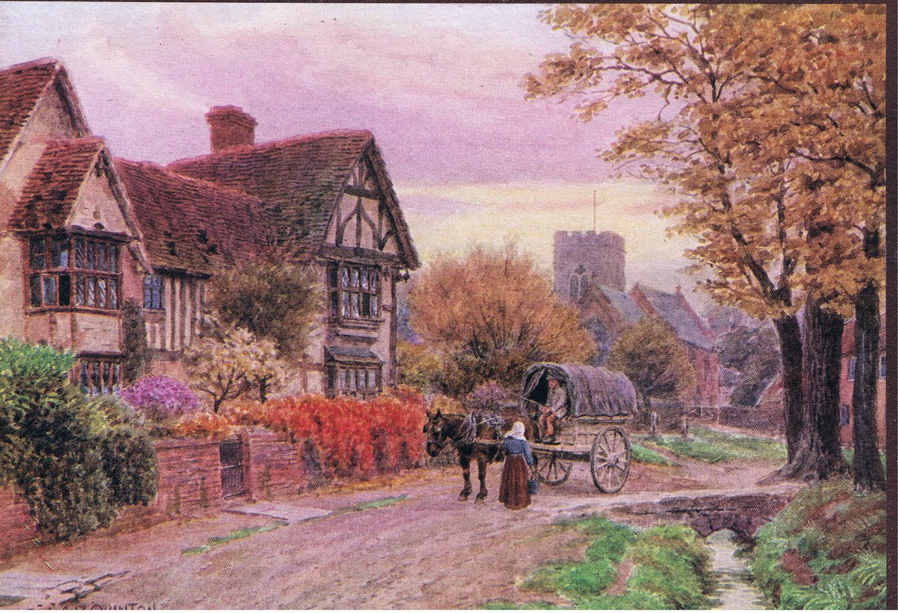 Oktoberabend in Steventon, Berkshire, aus Die Cottages und das Dorfleben im ländlichen England, veröffentlicht von Dent & Sons Limited, 1912 von Alfred Robert Quinton