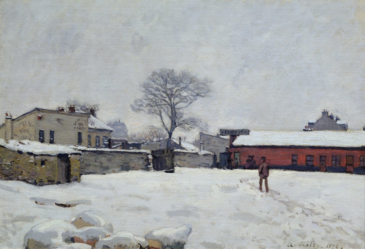 Unter Schnee: der Bauernhof in Marly-le-Roi, 1876 von Alfred Sisley