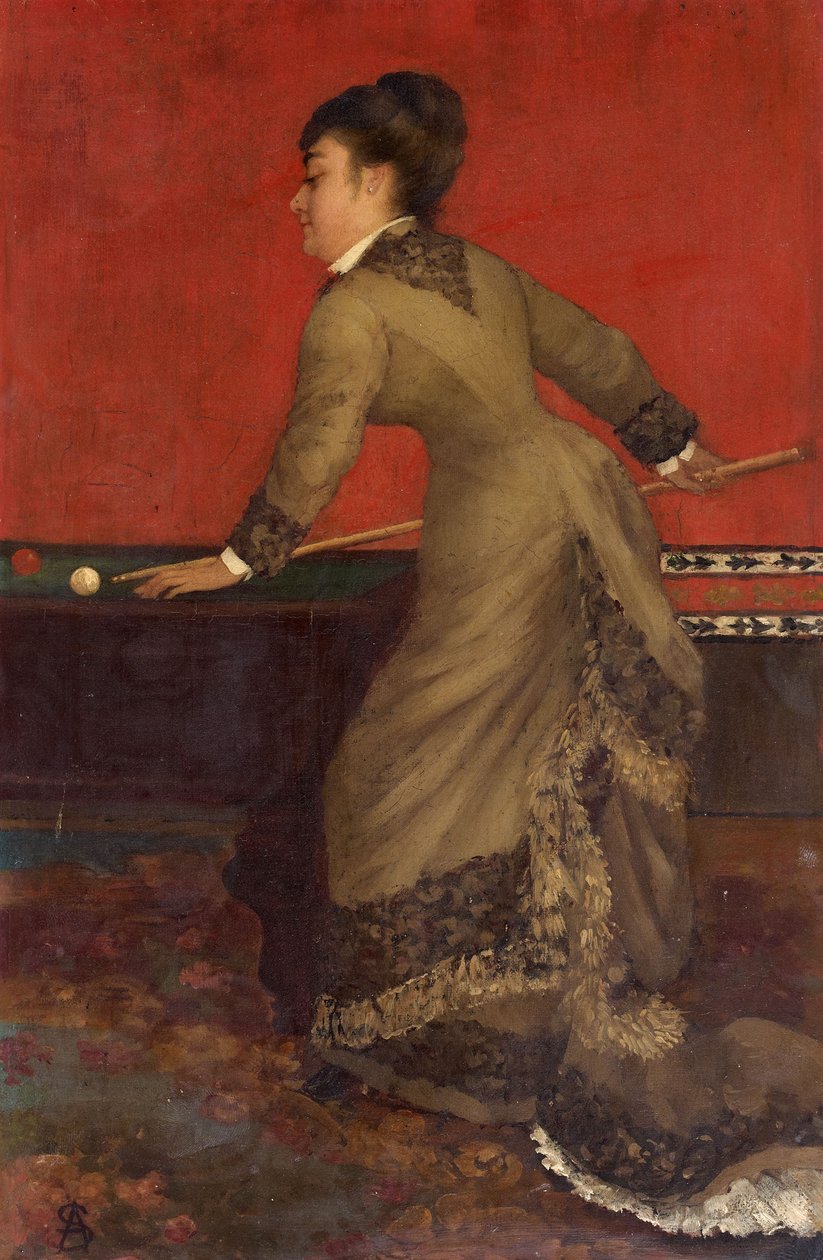 Elegante Frau am Billardtisch von Alfred Emile Stevens