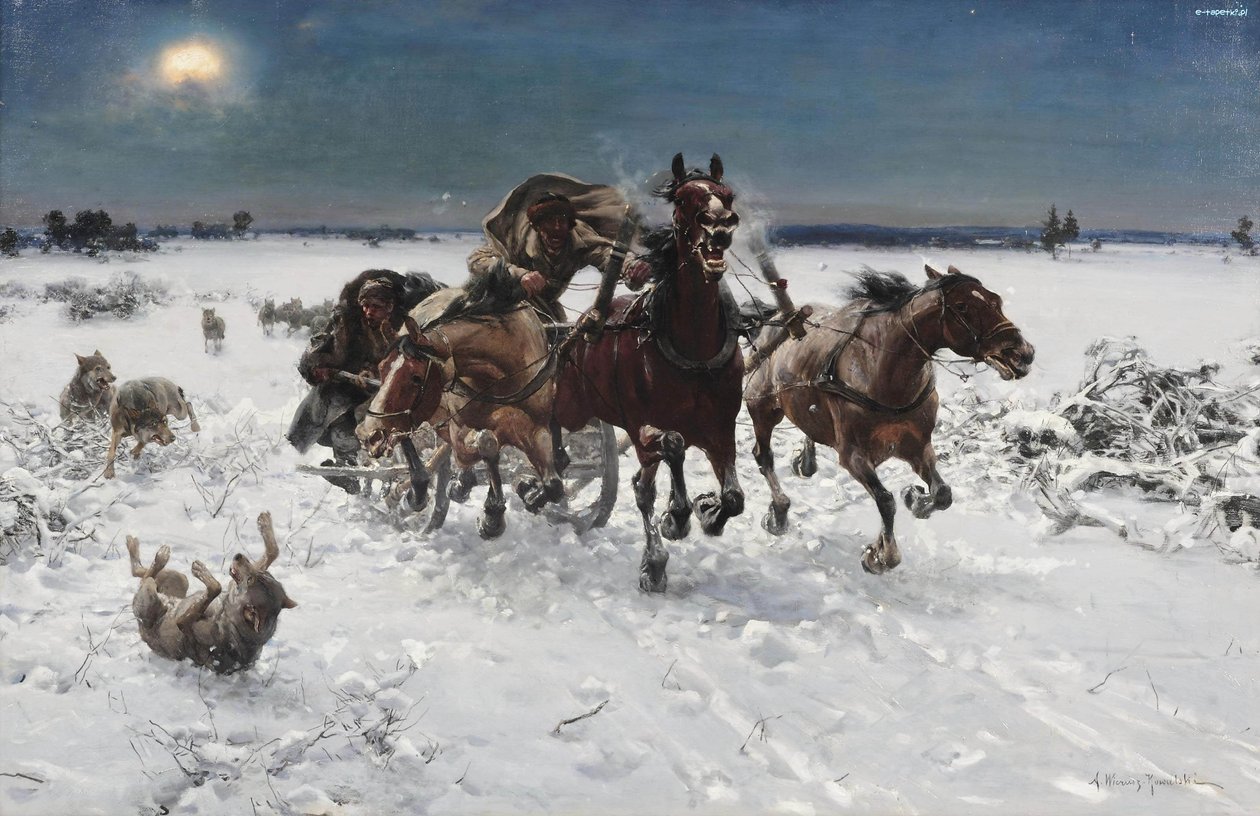 Jagende Wölfe von Alfred von Wierusz Kowalski
