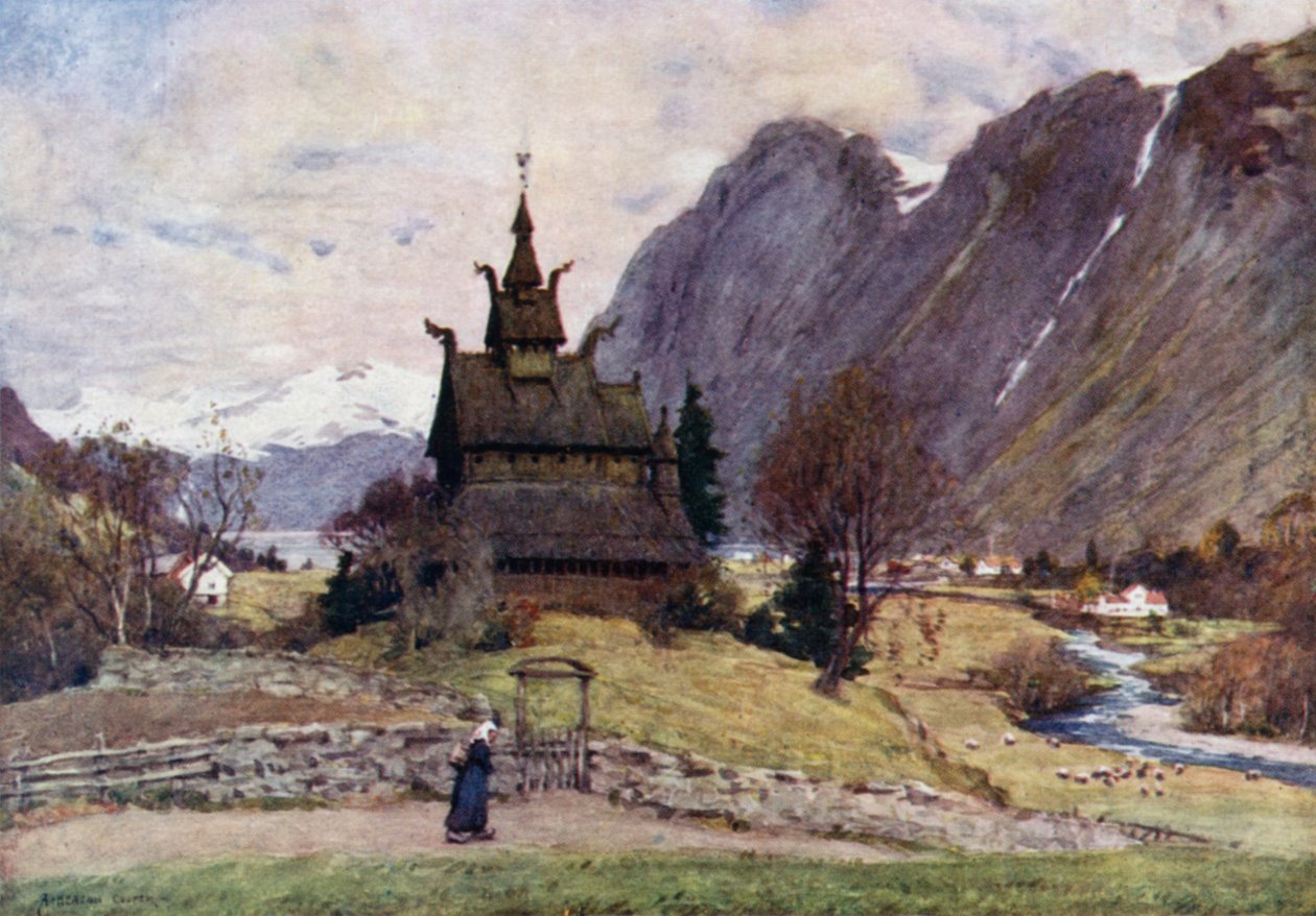 Vik Stabkirche, Sognefjord von Alfred Heaton Cooper