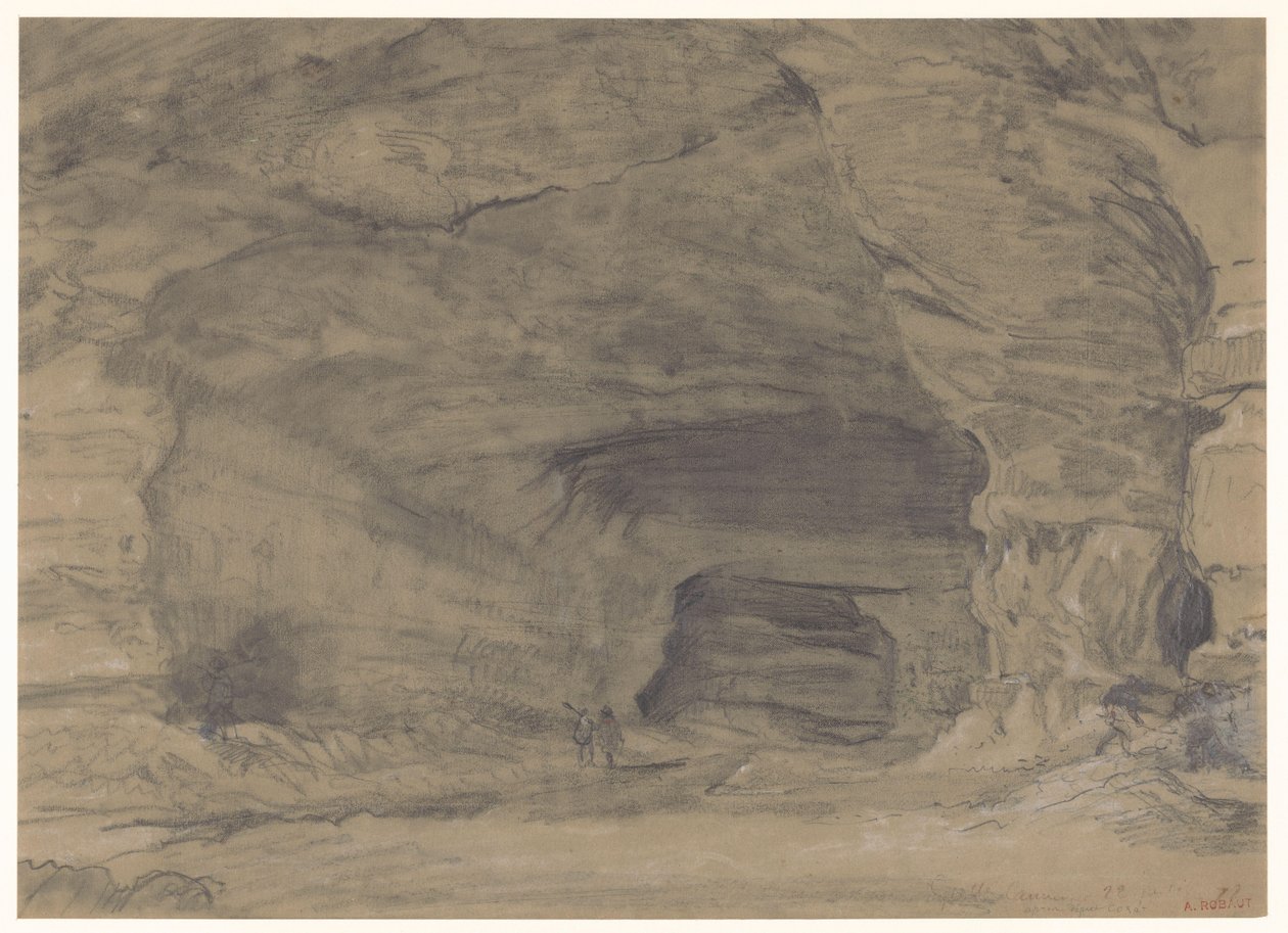 Zwei Figuren spazieren in einer großen Höhle von Alfred Robaut
