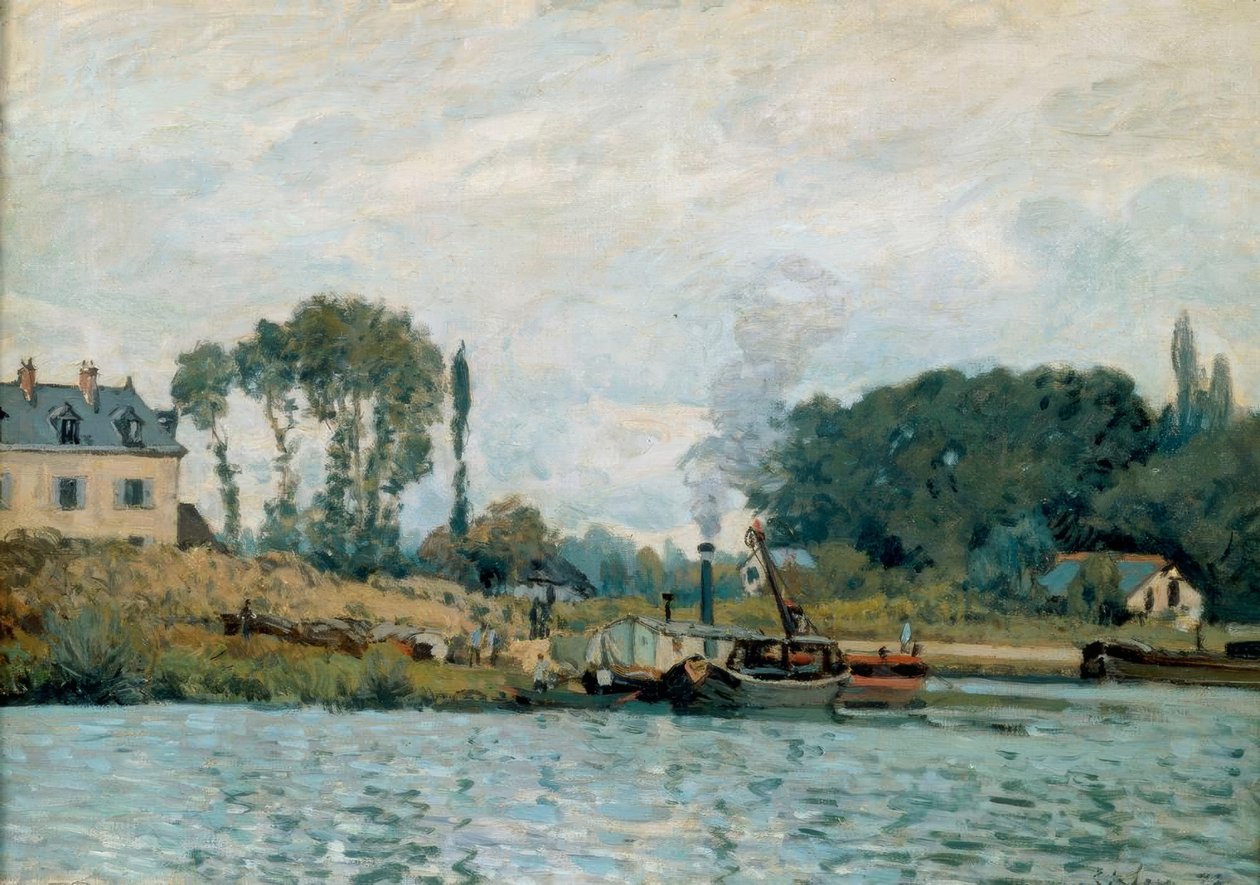 Boote an der Schleuse von Bougival von Alfred Sisley