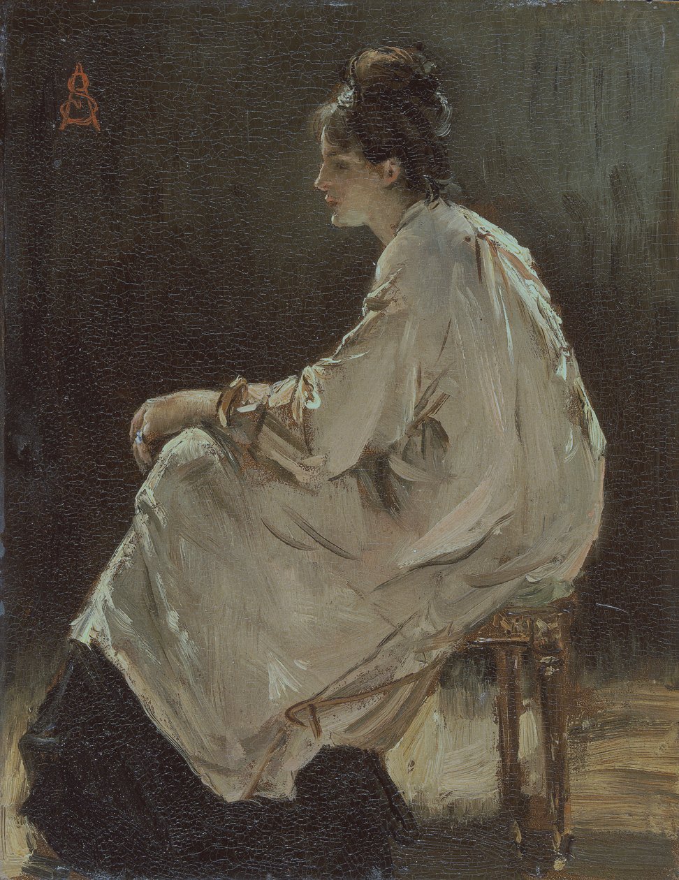 Sitzendes Mädchen, 1843-1906 von Alfred Emile Stevens
