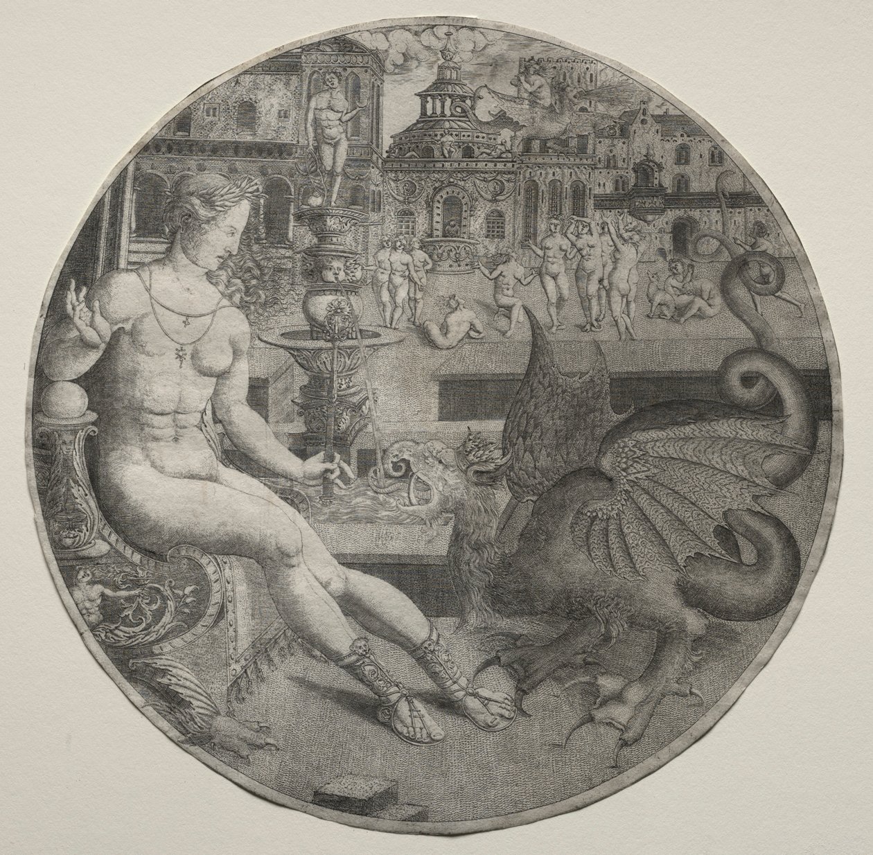 Nackte Frau und ein Drache, 1523 von Allaert Claesz