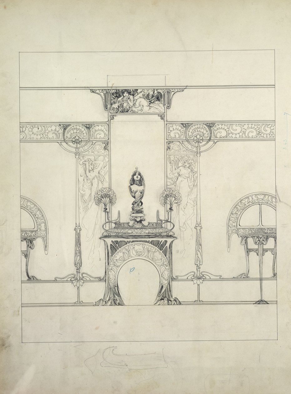 Entwurf für die Dekoration des Juweliers Fouquet, 6 rue Royale, Paris von Alphonse Mucha