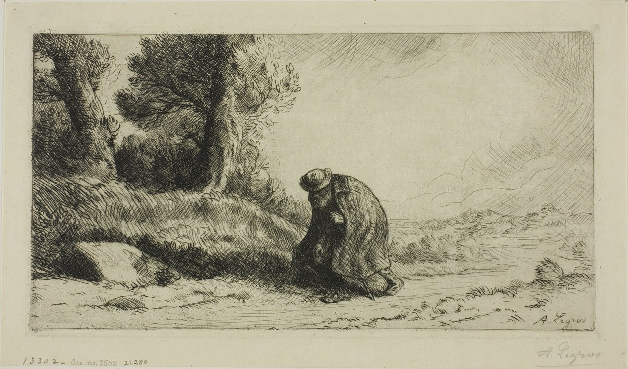 Ein Vagabund geht einen Weg entlang von Alphonse Legros