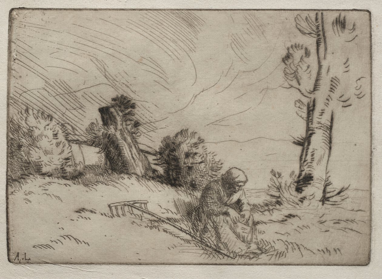 Bäuerin sitzt nahe einer Hecke von Alphonse Legros