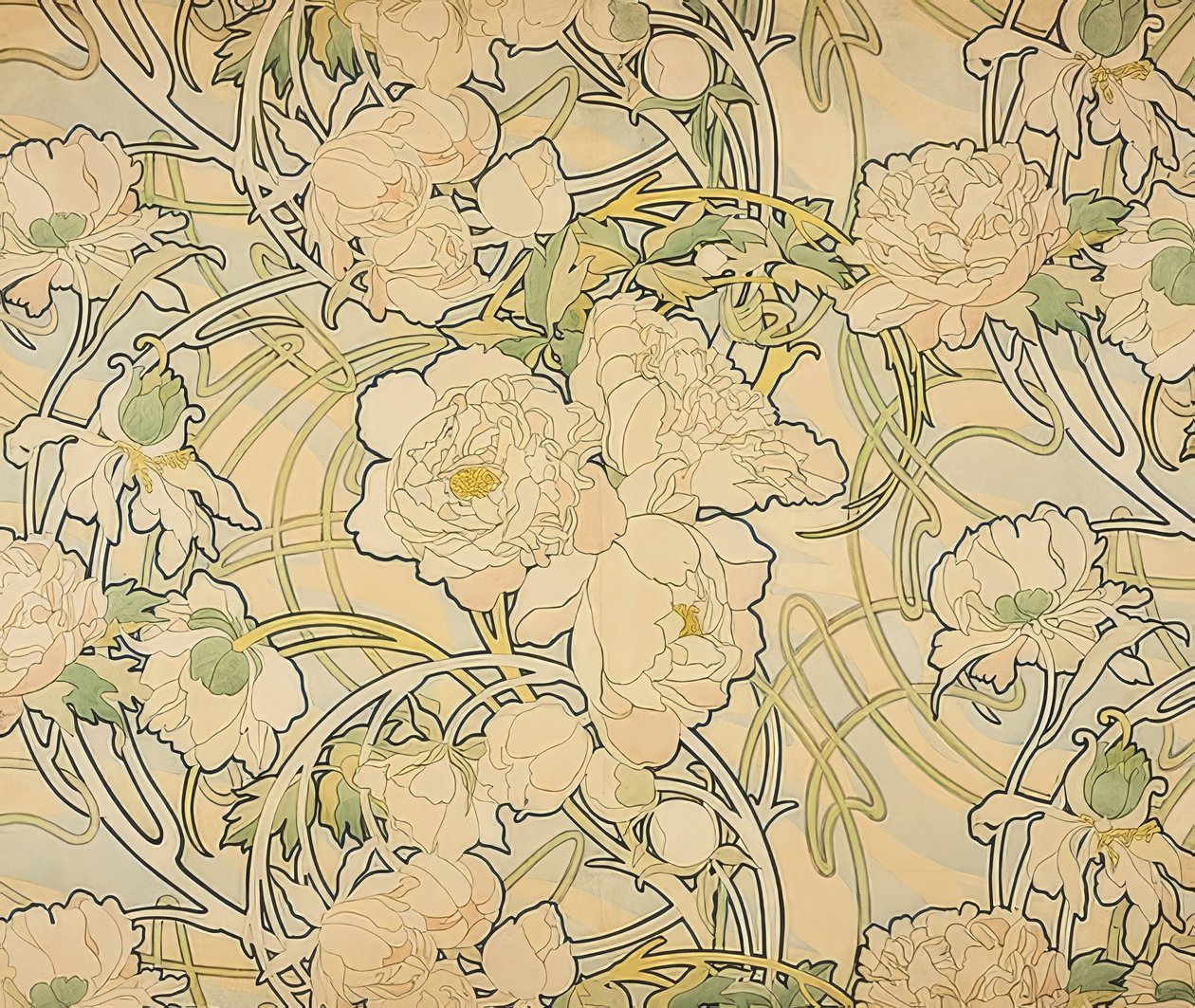 Pfingstrosen von Alphonse Mucha
