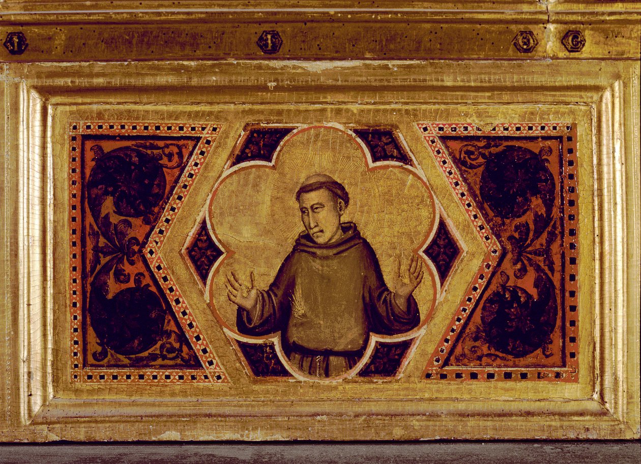 St. Franziskus von Assisi, aus dem Polyptychon der Krönung der Jungfrau (mittleres rechtes Predella) von Ambrogio Bondone Giotto