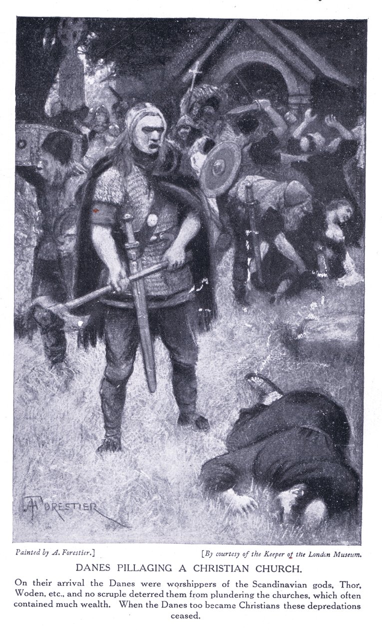 Dänen plündern eine christliche Kirche, 1920er Jahre von Amedee Forestier