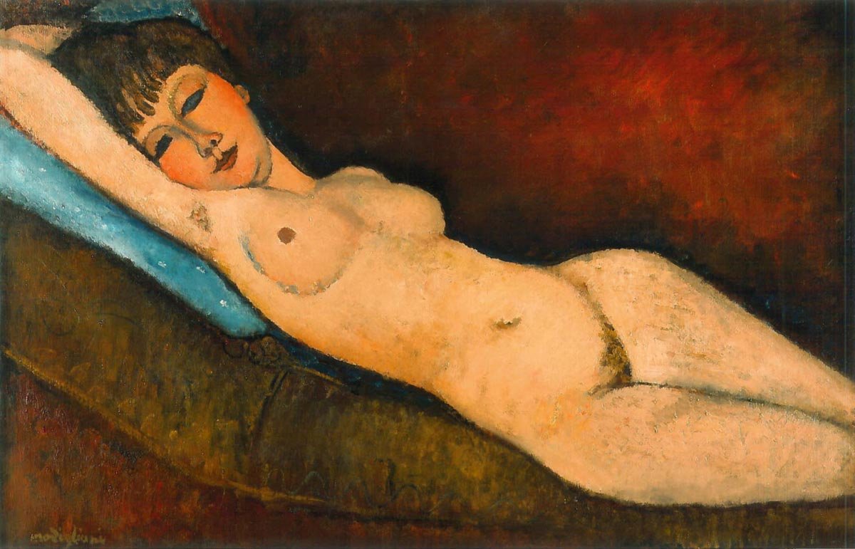 Liegender Akt auf blauem Kissen von Amedeo Modigliani