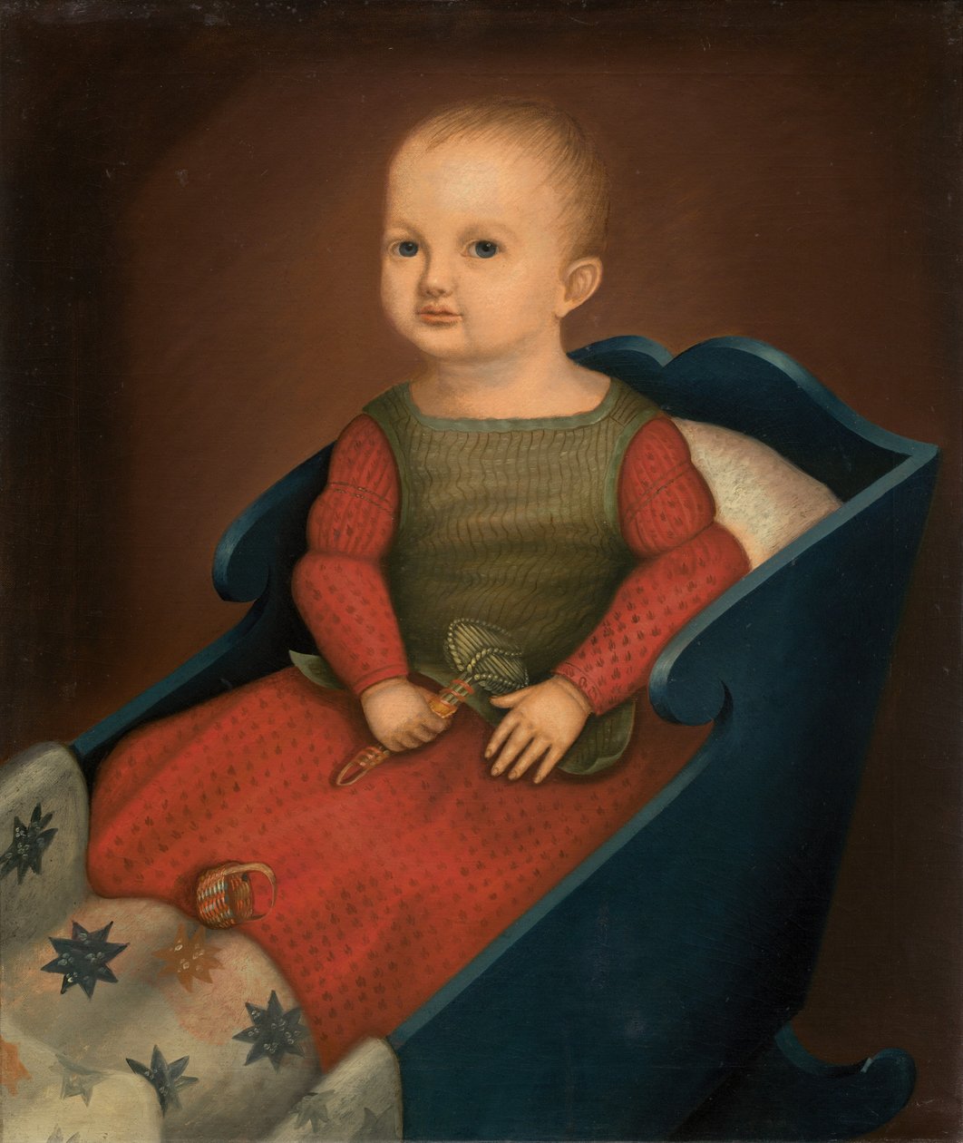 Baby in blauer Wiege von American 19th Century
