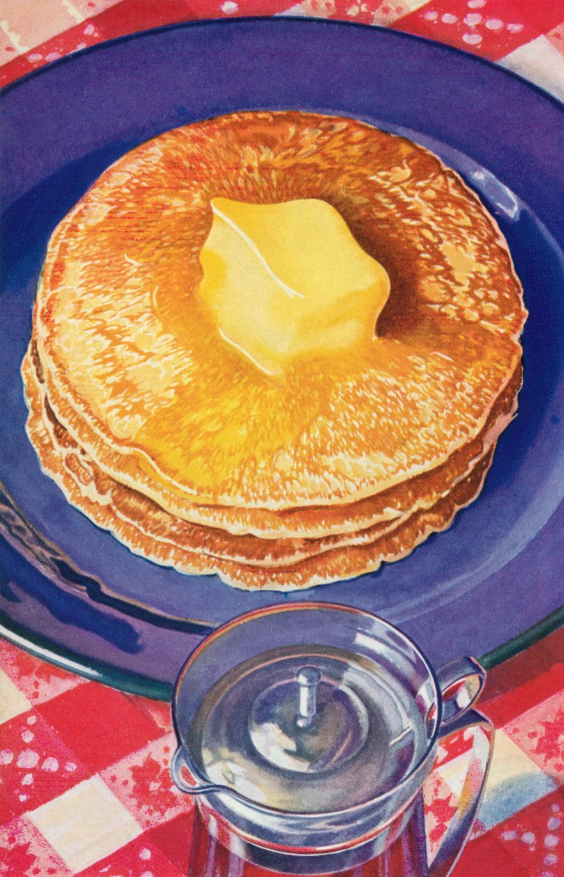Butter schmilzt auf einem Stapel Pfannkuchen von American School